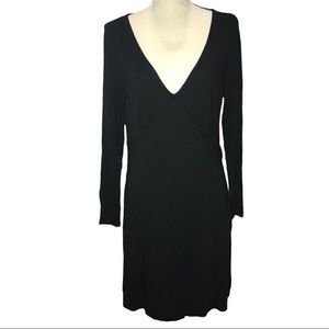 BP Black Dress Deep V-Neck Long Sleeve Stretch Shirred Empire Waist XXS XXSmall